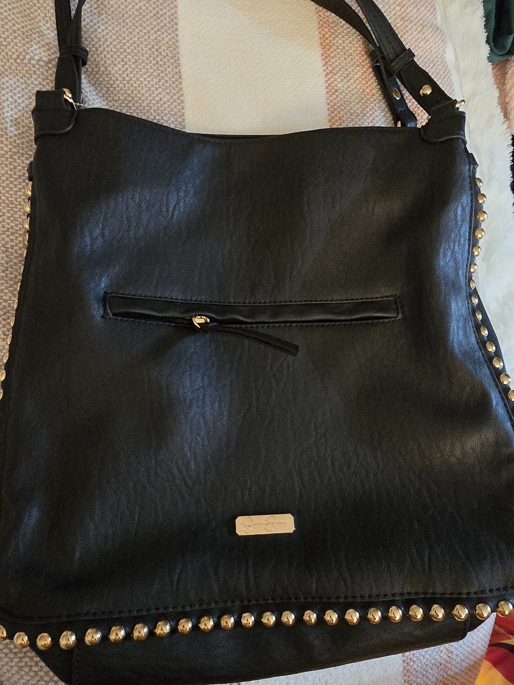 Jessica Simpson Black Shoulder Bag with Gold Stud Trim